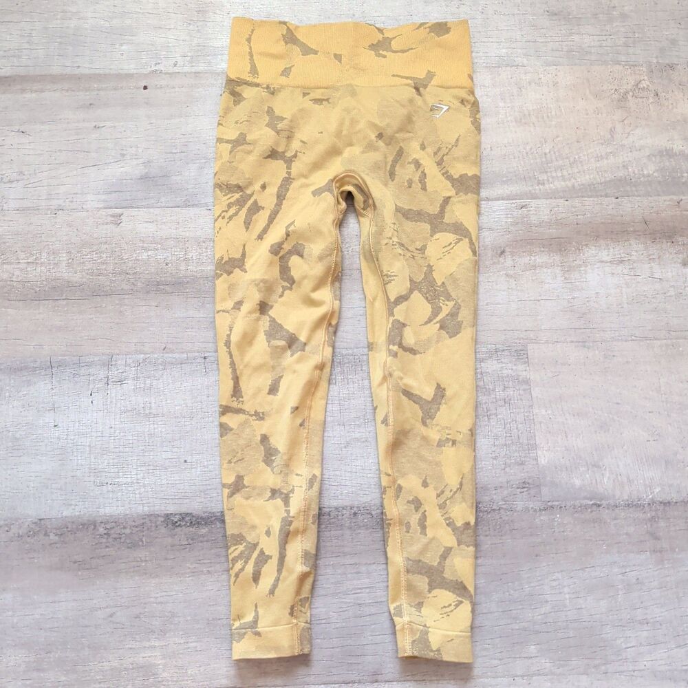 Gymshark Womens M? Camo Adapt Seamless Gym Leggings Yellow Camouflage Savanna